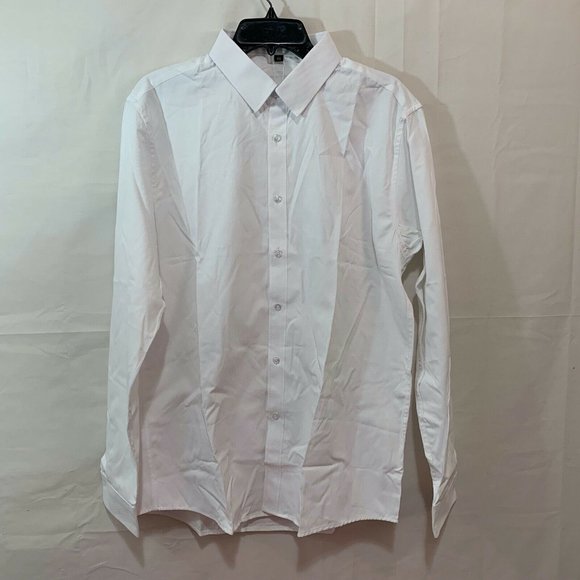 Beninos Men NWT Long Sleeve Slim Fit Button Up Dress Shirt in White Size L - Picture 1 of 5